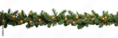 Pine Garland with Lights, Transparent Background, Holiday Decor Element.