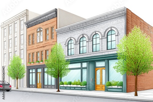 Soft watercolor of a neighborhood redevelopment design