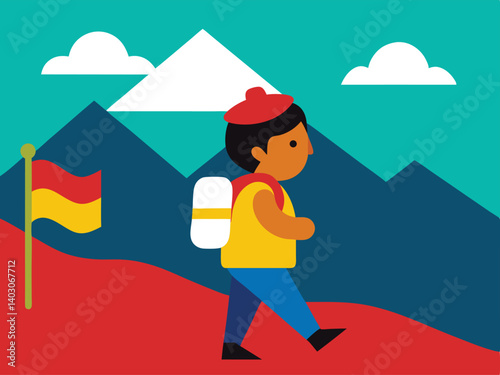 child hiking the andes mountains vibrant textured