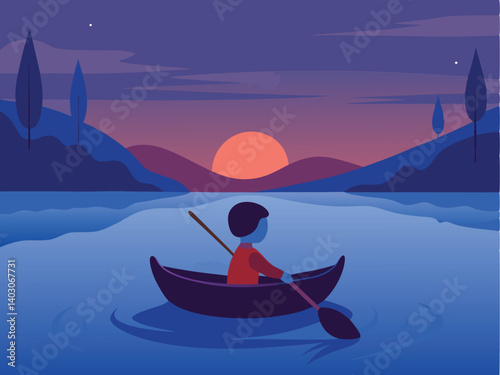 silhouette of a man in a boat