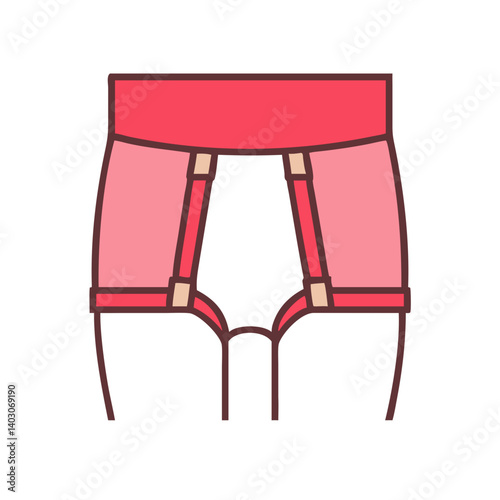 Illustration of a Pink and Red Vintage Style Garter Belt for Women's Lingerie