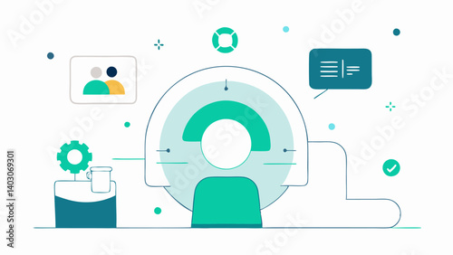 These descriptions pertain to basic illustrative concepts suitable for visual representation in vector formats emphasizing user interaction with the MRI machine interface without