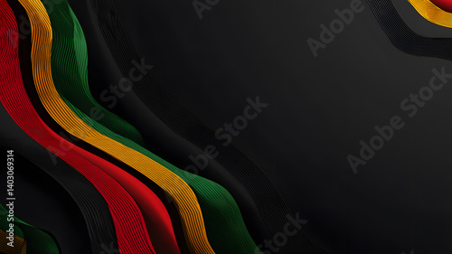  juneteenth background . Abstract Background with Vibrant Colors and Textured Waves, This dynamic abstract image features overlapping, textured, curved ribbons in vibrant red, green, yellow, and black