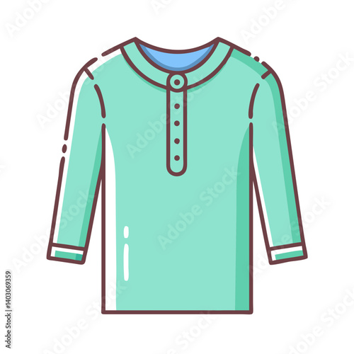 Mint Green Long Sleeve Henley Shirt Fashion Apparel Design Illustration