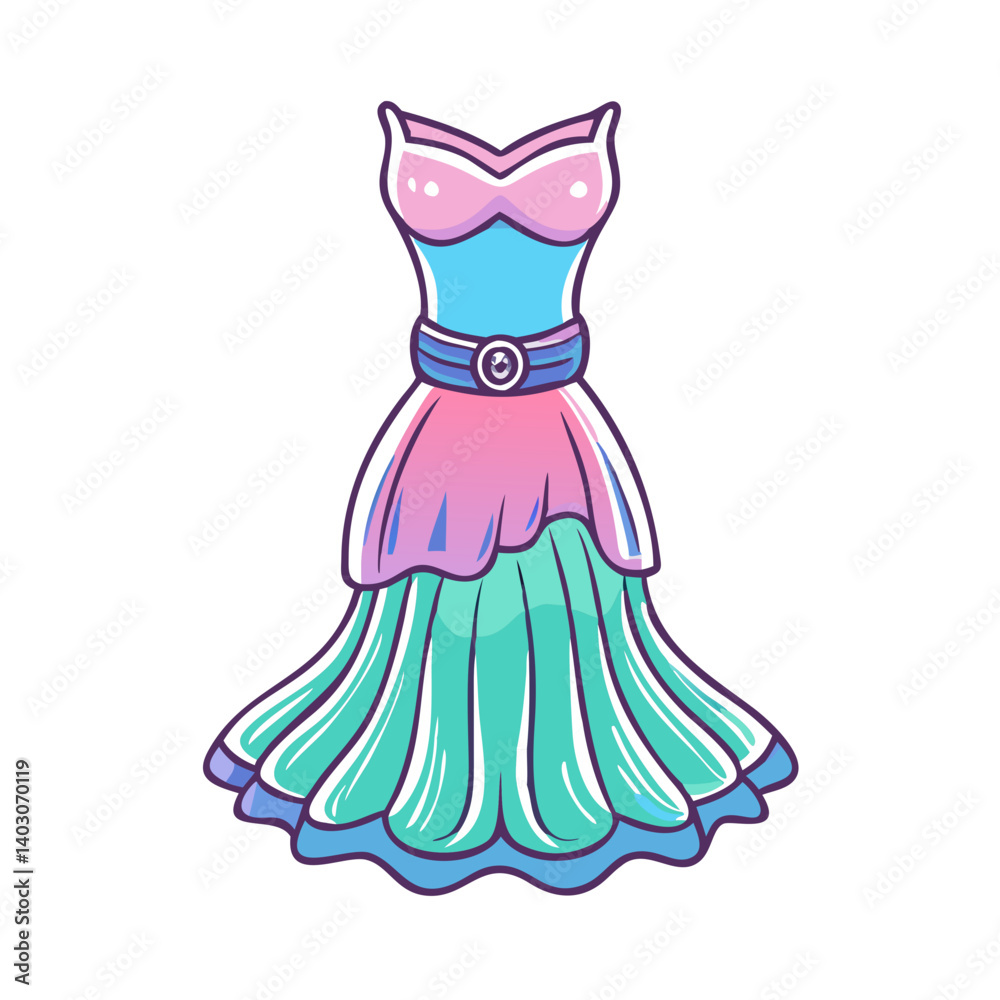 Obraz premium Beautiful Mermaid Style Gown Pastel Colors Fashion Illustration