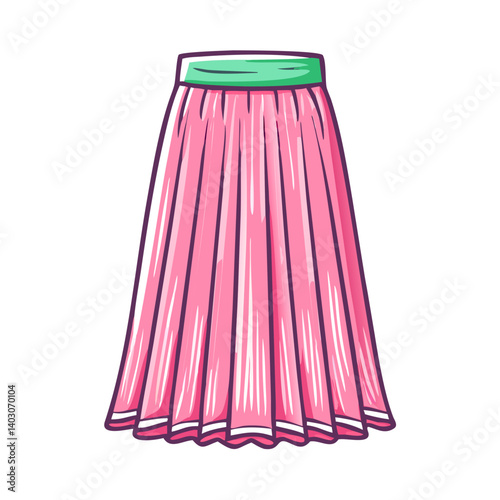 A Lovely Pink Pleated Maxi Skirt with a Mint Green Waistband Fashion Illustration
