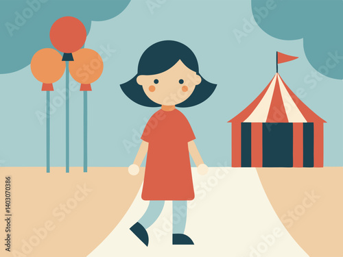 girl wandering in abandoned carnival 