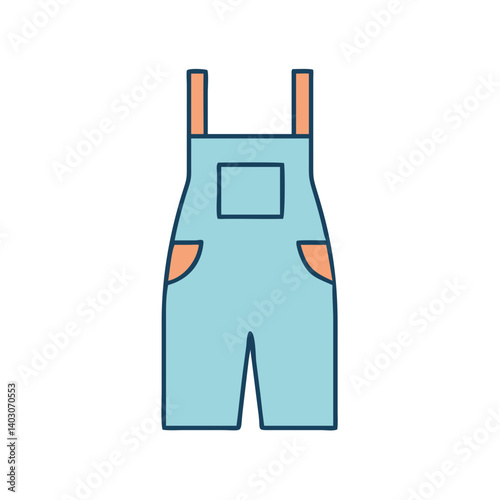 Childrens Light Blue Denim Overall Shorts with Orange Pockets and Straps