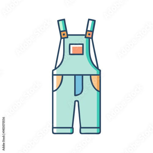 Adorable Baby Toddler Green Overalls Bibs Jumpsuit Outfit Cartoon Illustration