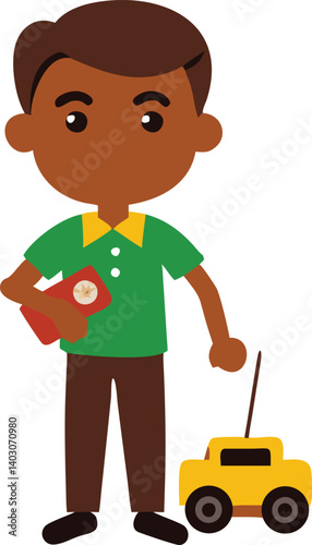 indonesian boy with a remote-control car