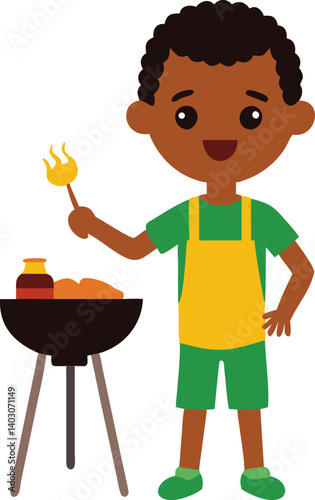 young man with a barbecue