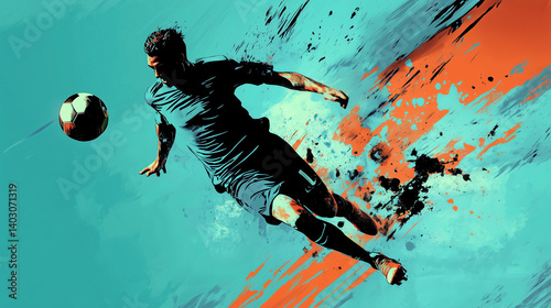 man with soccer ball watercolor background
