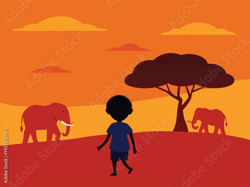 elephants at sunset