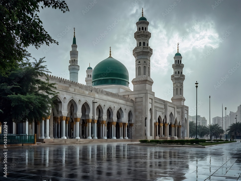 Naklejka premium Mosque Architecture in the Rain