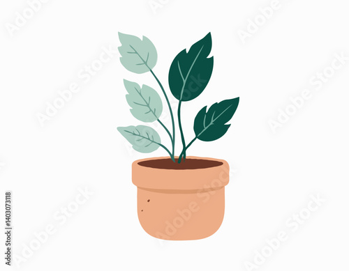 Pot de fleur de terre cuite avec le sol et jeune plante, illustration vectorielle d'isolement sur fond blanc