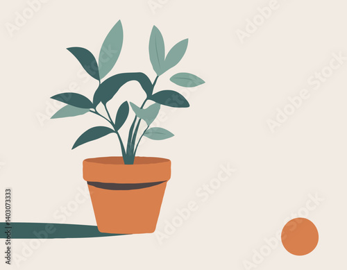 Pot de fleur de terre cuite avec le sol et jeune plante, illustration vectorielle d'isolement sur fond blanc