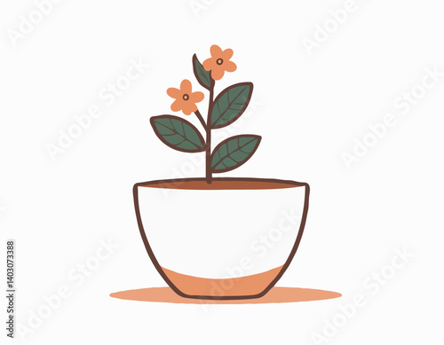 Pot de fleur de terre cuite avec le sol et jeune plante, illustration vectorielle d'isolement sur fond blanc