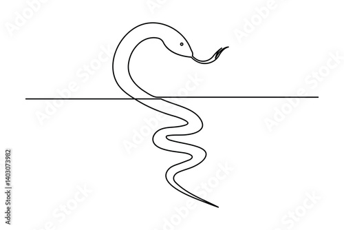 Continuous single line drawing of snake outline isolated vector art design