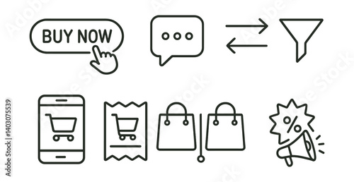 Wallpaper Mural Set of icons including buy button, chat, filter, shopping cart, bags, discount. Torontodigital.ca