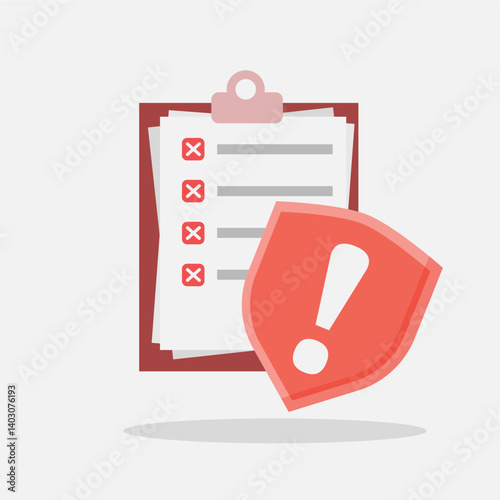 Concept of isolated wrong checklist. Negative checklist for problem, issue, failure in application. Emergency icon illustration