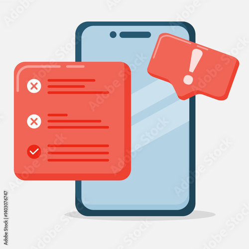 Concept of isolated wrong checklist. Negative checklist for problem, issue, failure in application. Emergency icon illustration