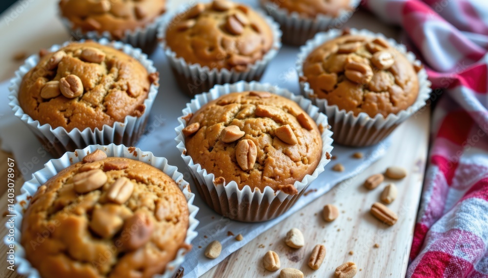 Baking delicious peanut muffins home kitchen food photography cozy environment top view culinary inspiration Baking delicious peanut muffins home kitchen food photography cozy environment top view culinary inspiration