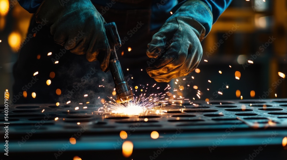 Welding technician working on a steel frame. Featuring welding and fabrication Welding technician working on a steel frame. Featuring welding and fabrication