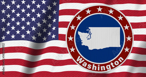 Obraz na płótnie Washington map with stars on a US red, white and blue road sign w salonie