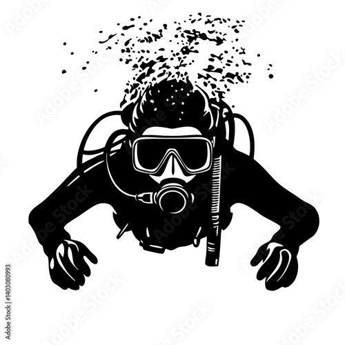 Scuba Diver Silhouette Exploring Underwater Adventure Illustration for Tattoos and Designs