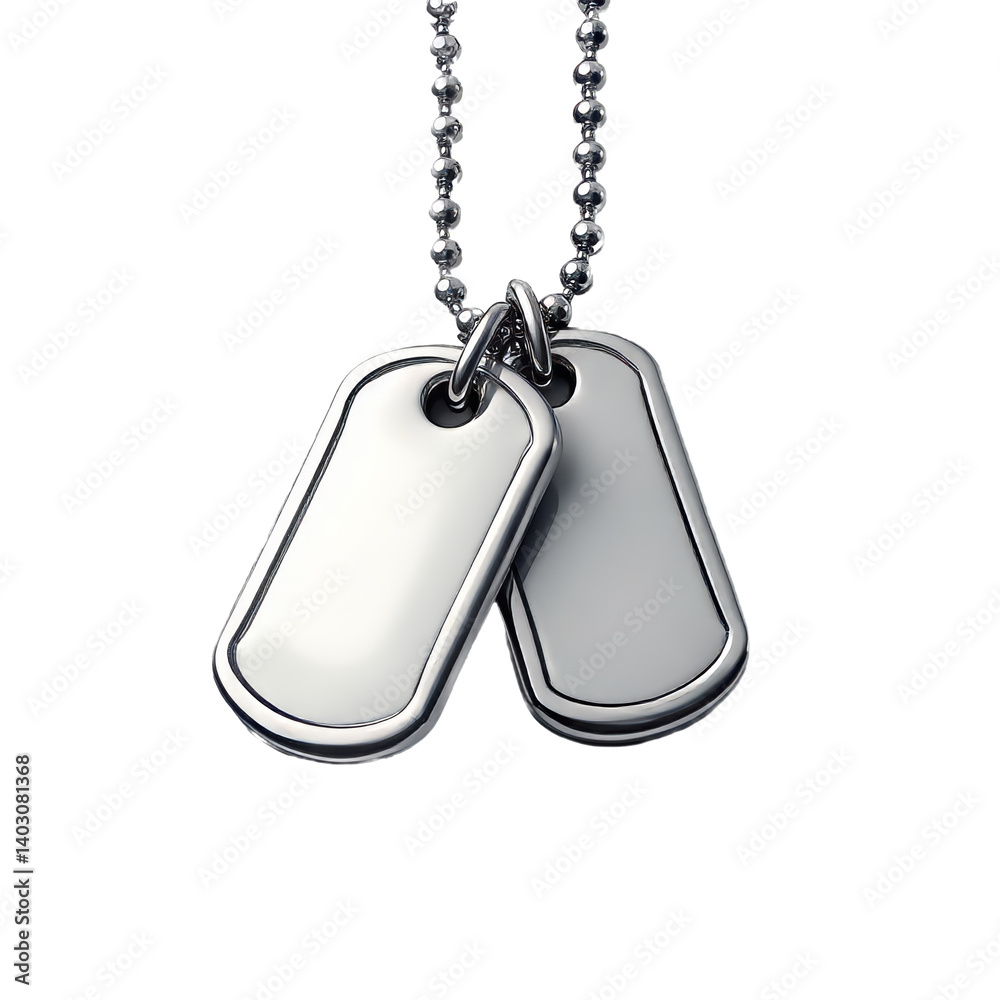 Fototapeta premium Shiny Silver Dog Tags with Chain - transparent background