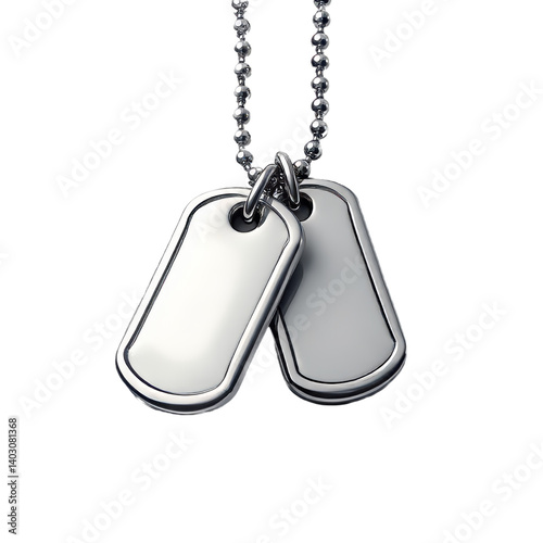 Shiny Silver Dog Tags with Chain - transparent background
