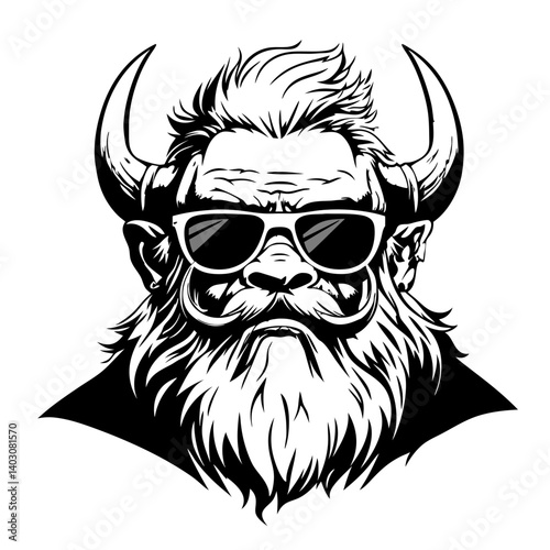 Bold Bearded Bull with Sunglasses Vector Art for Tattoo Design and Merchandise