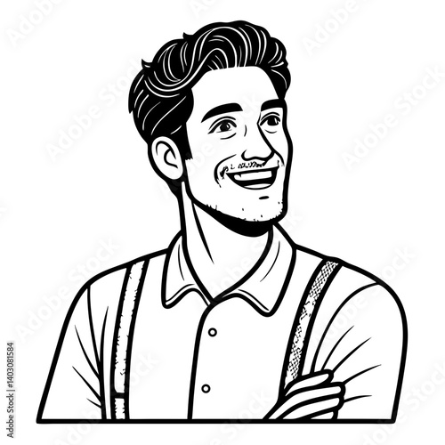 Smiling Young Man with Stylish Hair and Suspenders for Creative Projects and Artwork