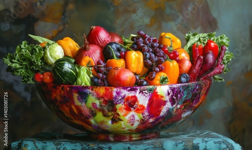 Obraz na płótnie A vibrant salad bowl filled with colorful, fresh vegetables. w salonie