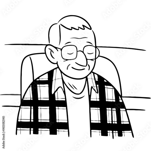 Happy Elderly Man in Cozy Sweater Sitting with Closed Eyes Expressing Contentment