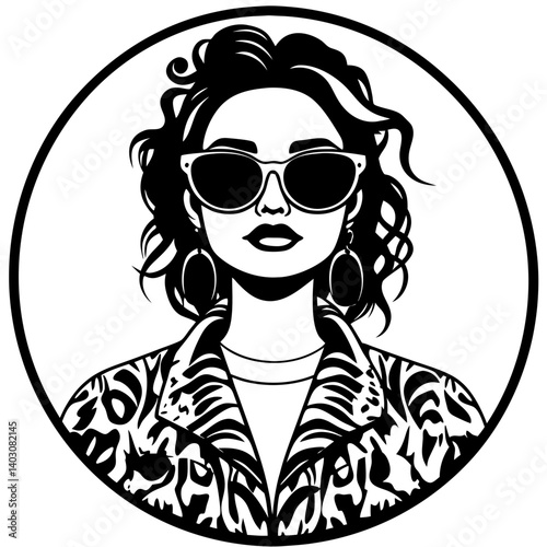 Chic Retro Woman in Sunglasses with Stylish Hair and Bold Fashion Illustration