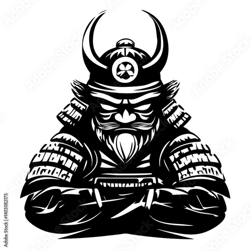Traditional Japanese Samurai Warrior Vector Design for Tattoo and Coloring Book Art