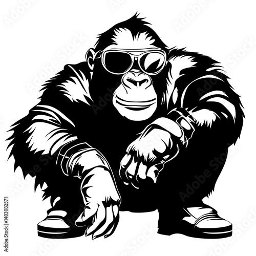 Cool Gorilla Character Wearing Sunglasses Stylish Graphic Illustration for T-Shirt Design