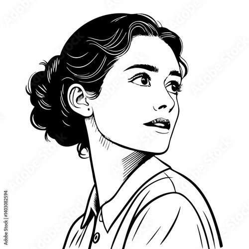 Elegant Female Portrait Illustration for Tattoo Design and Coloring Activities