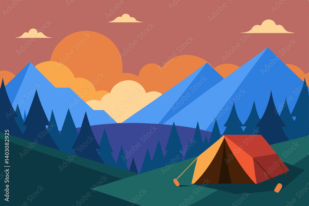 Desert mountain landscape vector illustration with pyramids and sun Desert mountain landscape vector illustration with pyramids and sun