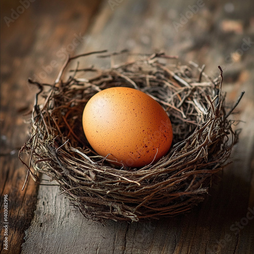 Rustic Bird Nest with Brown Egg  Nature  Spring  Farm  Easter  Organic