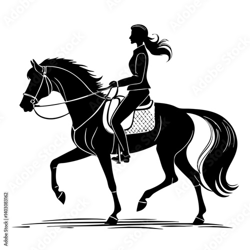 Elegant Equestrian Rider on Horse Silhouette for Unique Art Designs and Print Projects