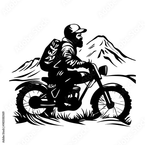 Adventurous Mountain Biker Riding Through Scenic Landscape with Majestic Peaks