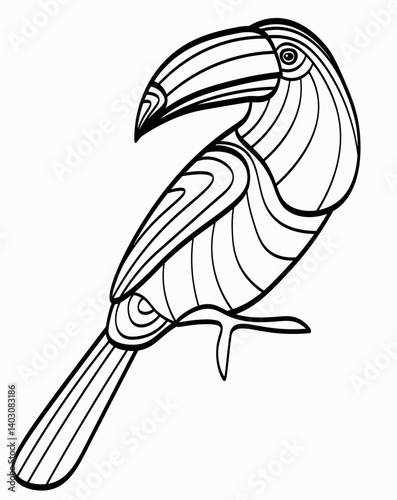 Toucan bird blend line art. Blend vector illustration, Black line art on white background about a toucan tropical bird.