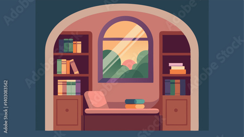 A small alcove with a builtin window seat and a bookshelf above providing a cozy atmosphere for reading.
