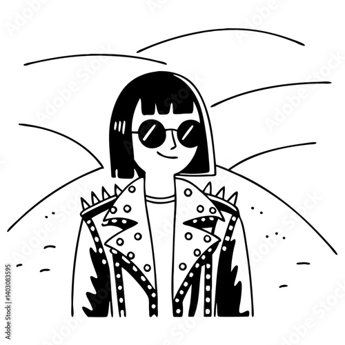 Punk Style Character in Spiked Jacket and Sunglasses for Creative Projects and Designs