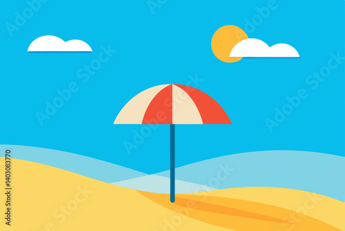 Summer beach vacation with an umbrella on the sand by the sea, perfect for relaxation