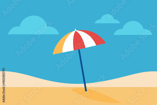 Summer beach vacation with an umbrella on the sand by the sea, perfect for relaxation