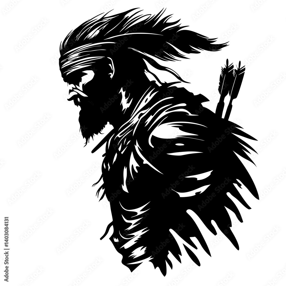 Obraz premium Warrior Silhouette with Arrows Strong Masculine Posture Bold Black Design