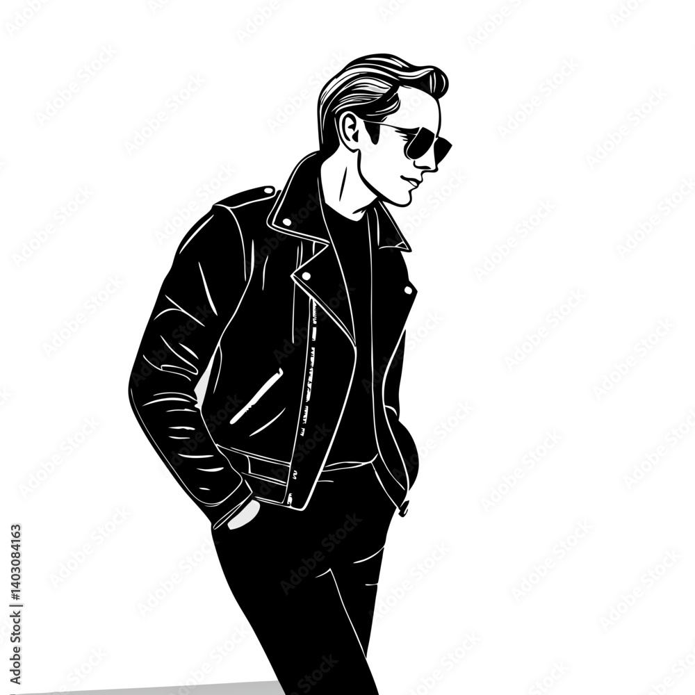 Stylish Young Man in Leather Jacket with Sunglasses Urban Fashion Illustration Stylish Young Man in Leather Jacket with Sunglasses Urban Fashion Illustration
